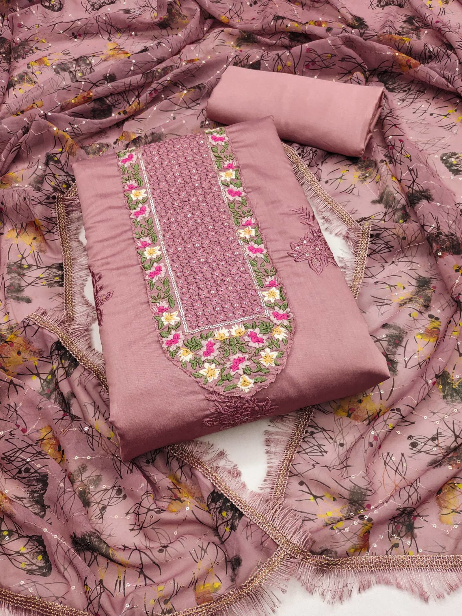 Embroidered Roman Cotton Silk Dress Material