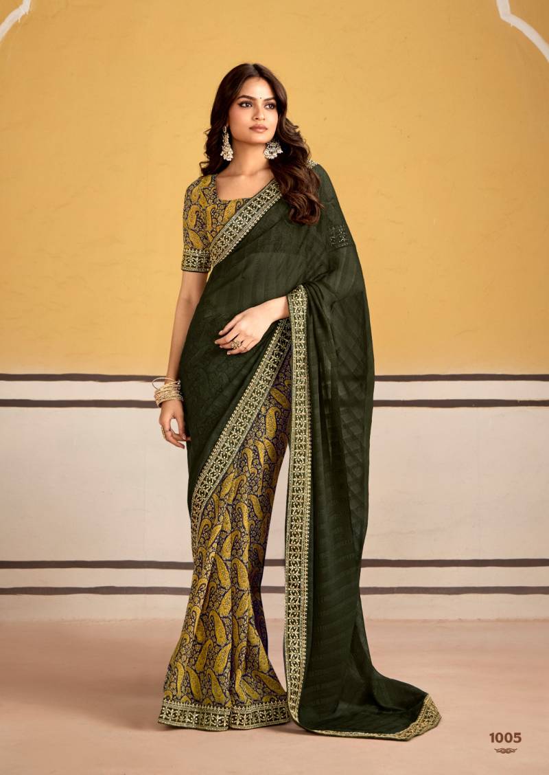 Georgette Embroidery Border Work Printed Saree