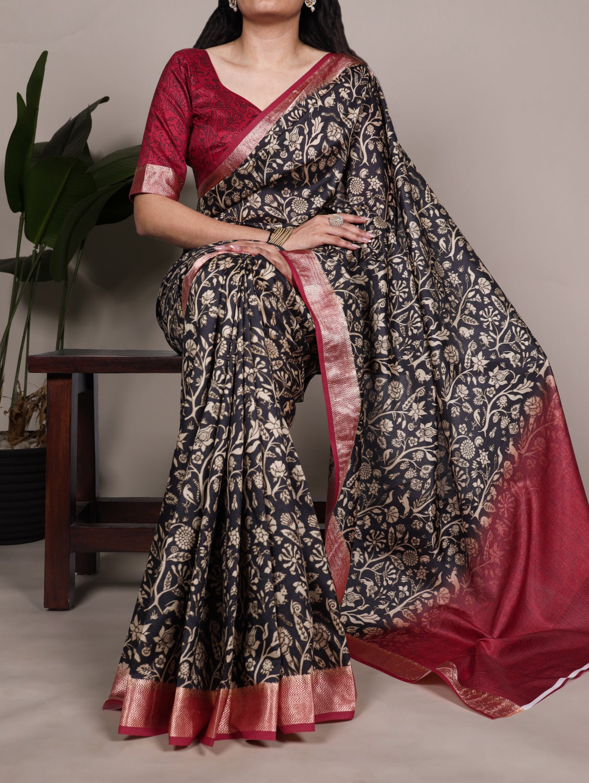 Designer Tussar Silk Printed Saree