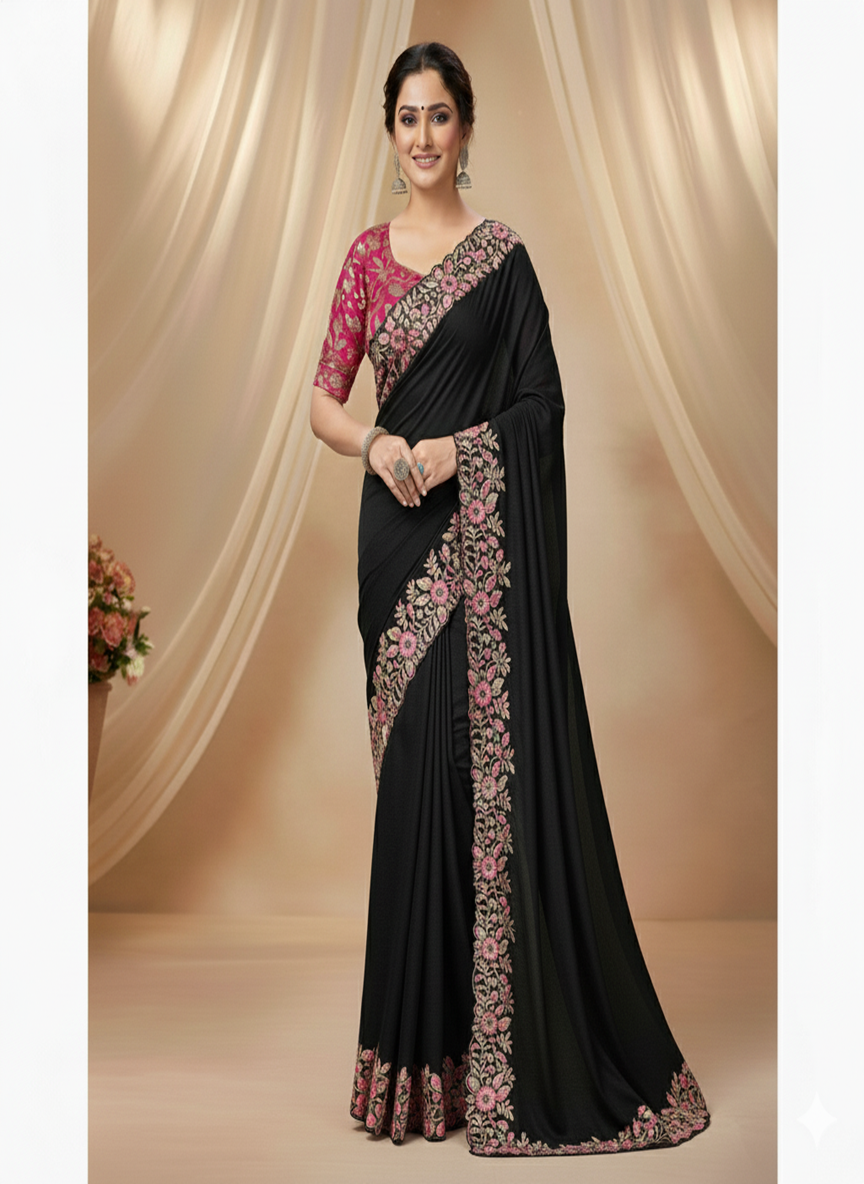Tabby Silk Saree with Multi Thread Cut Work