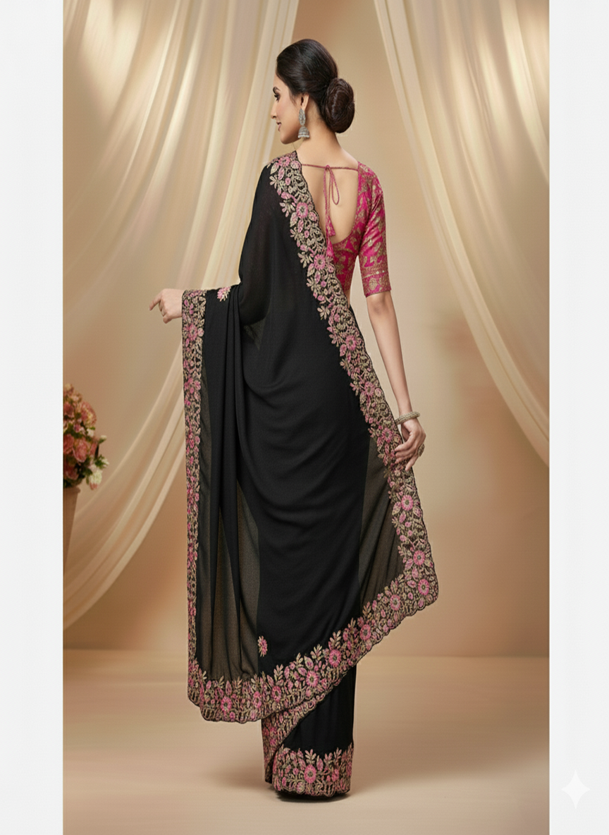 Tabby Silk Saree with Multi Thread Cut Work