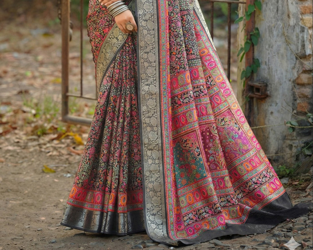 Viscose Bright Moss Foil Saree