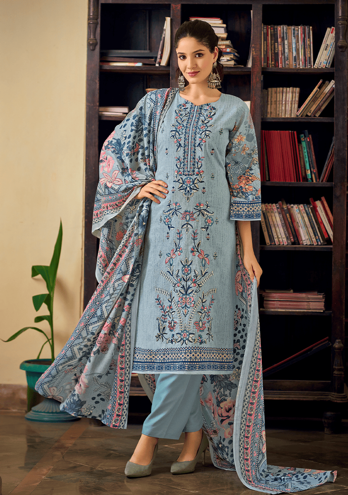 Pure Cotton Full Front Embroidery Dress Material
