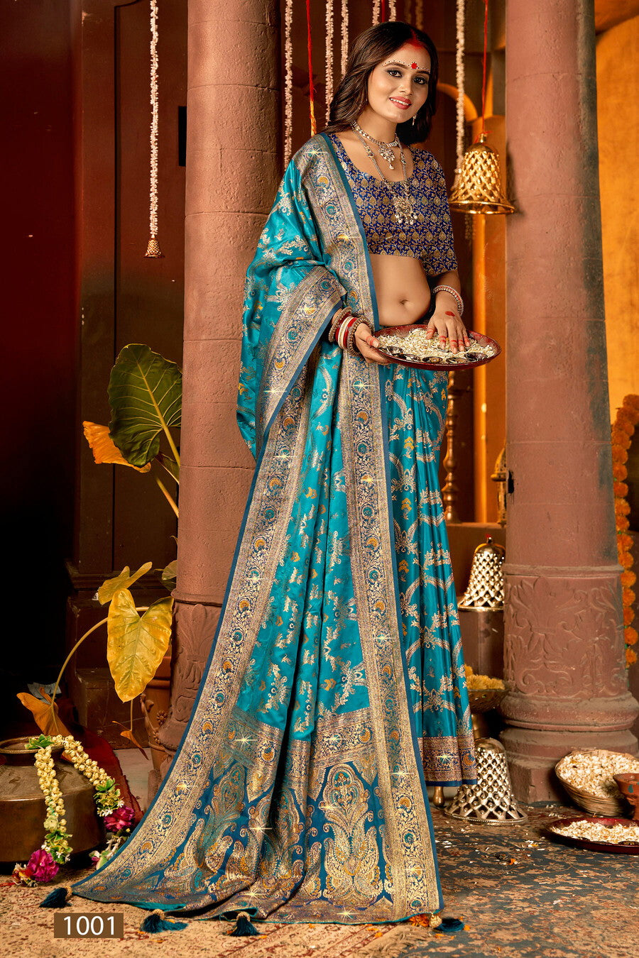 Satin Silk Saree with Swarovski Work