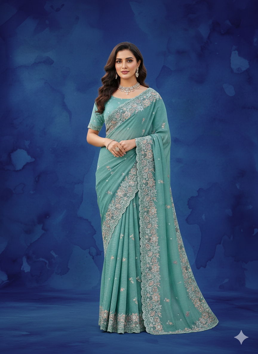 Soft Crunchy Silk Saree with Multi Embroidery Work
