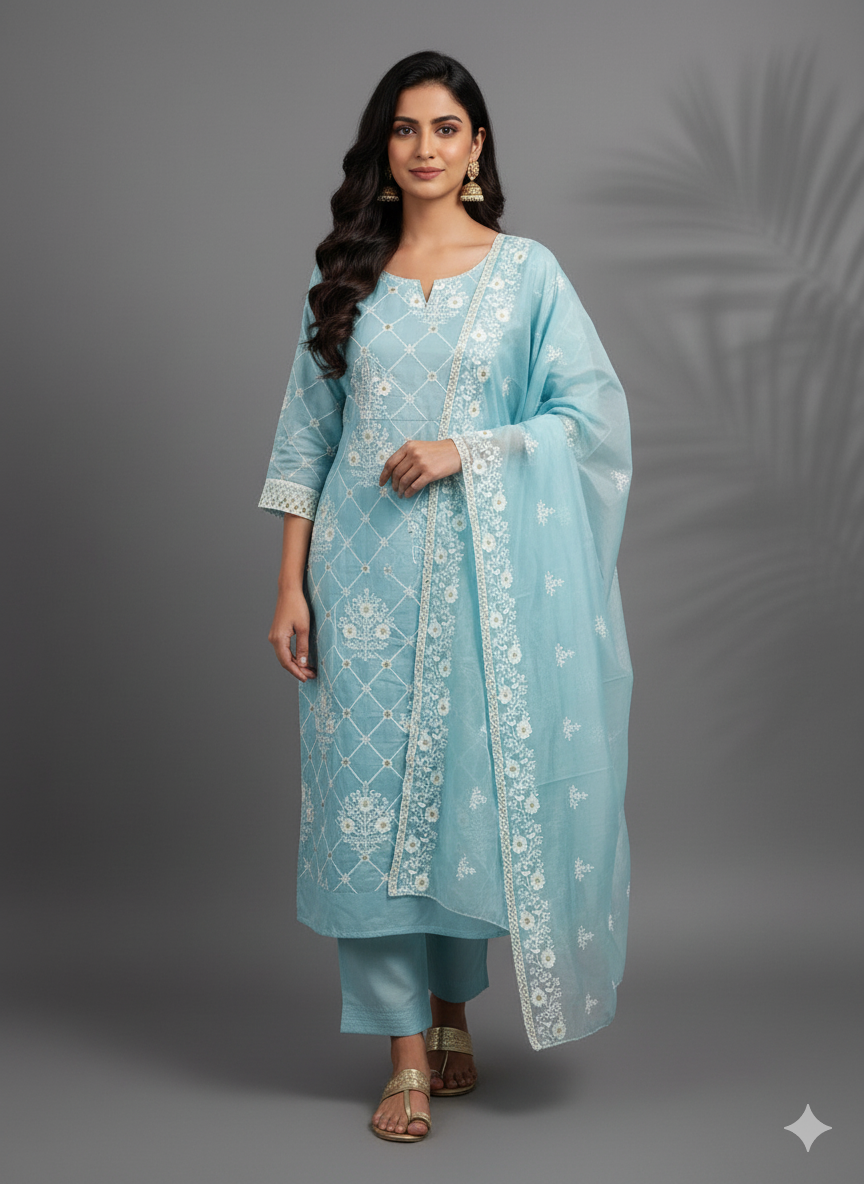 Chanderi Cotton Embroidery work Dress Material