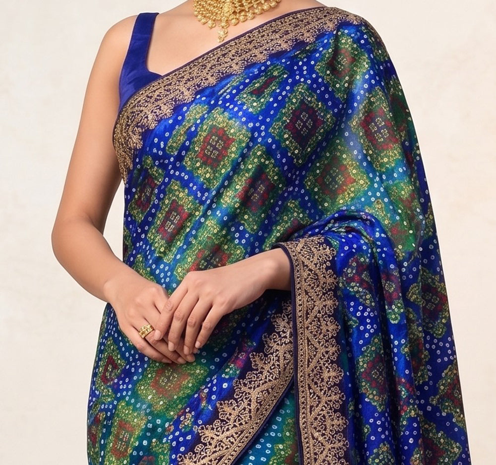 Chinon Silk Bandhani Print Saree
