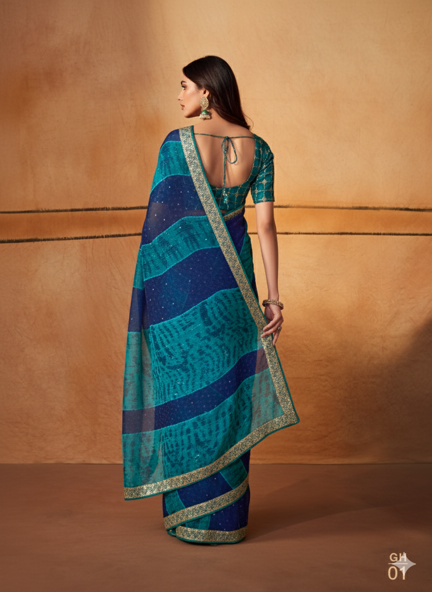 Chiffon Saree With Embroidery Border Work