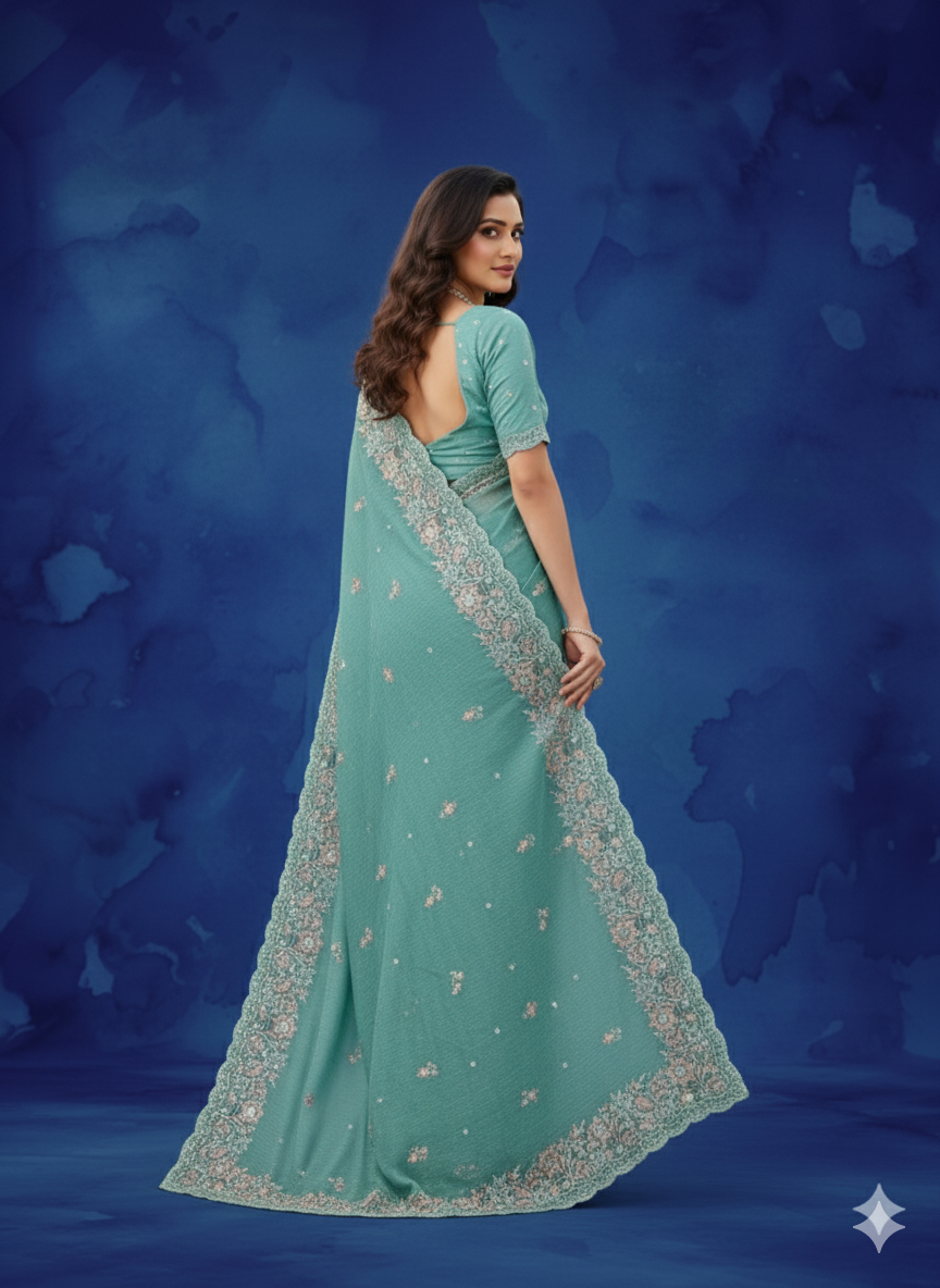 Soft Crunchy Silk Saree with Multi Embroidery Work