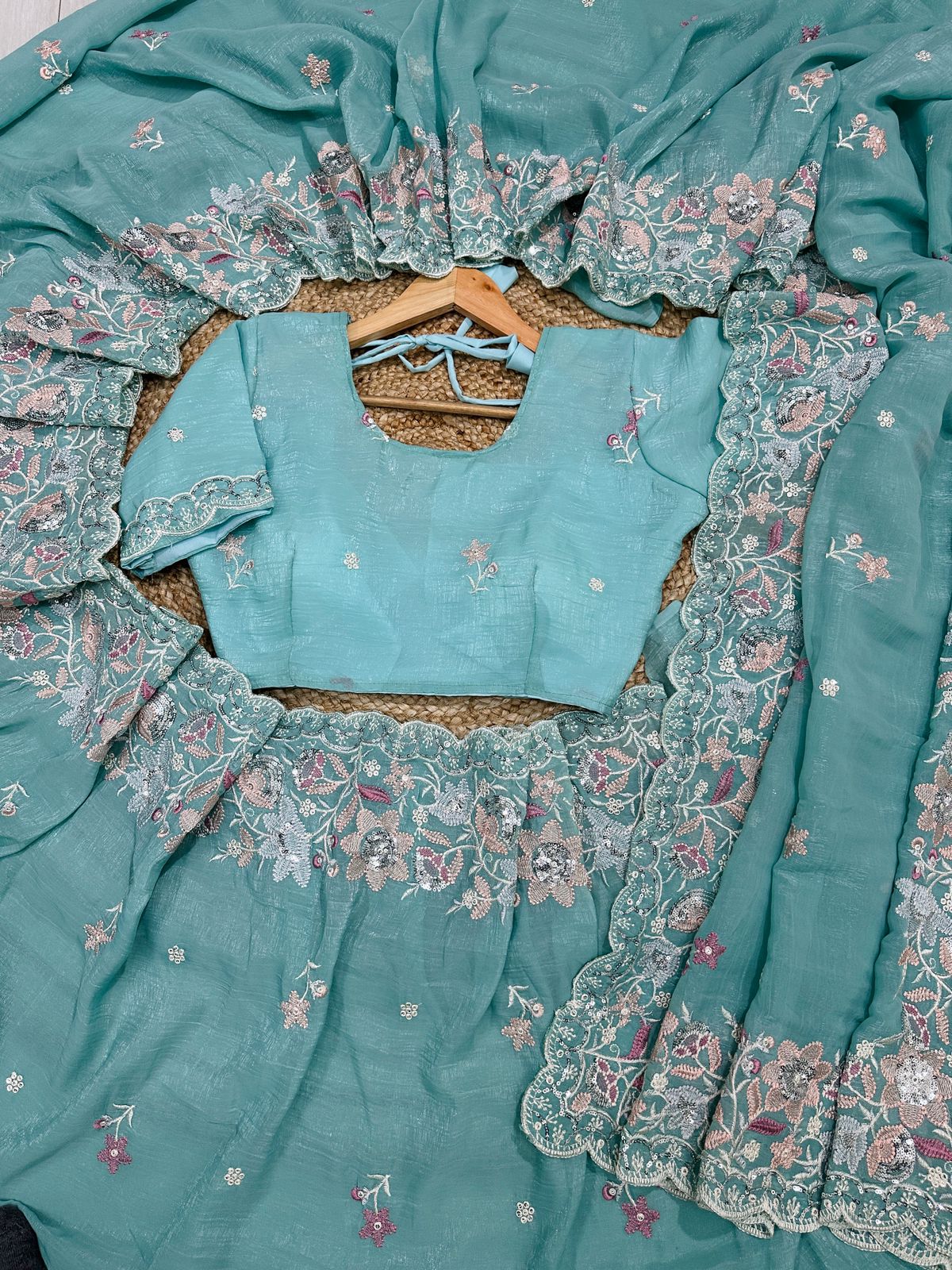 Soft Crunchy Silk Saree with Multi Embroidery Work