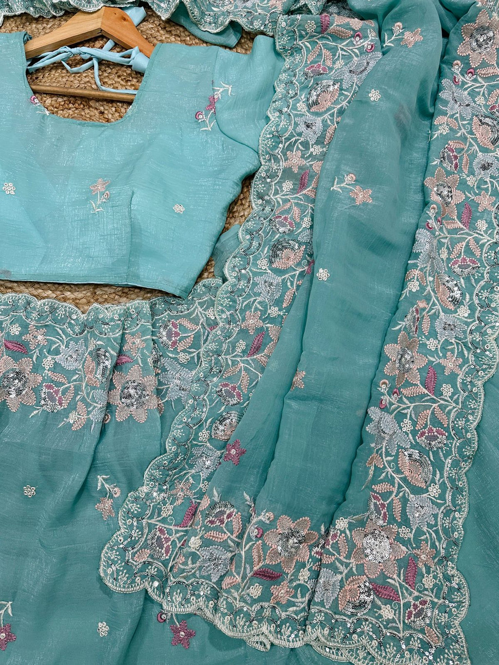 Soft Crunchy Silk Saree with Multi Embroidery Work
