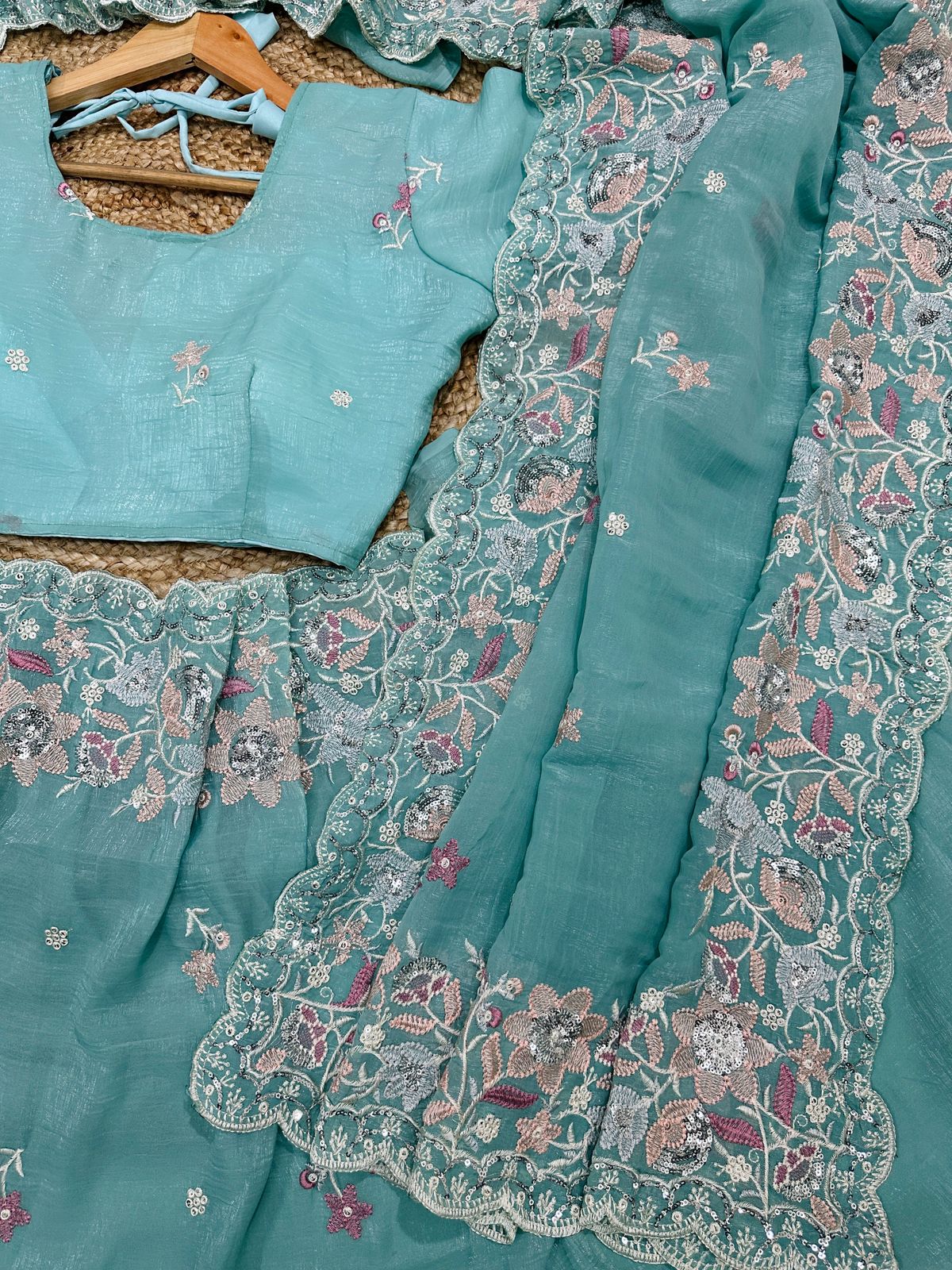 Soft Crunchy Silk Saree with Multi Embroidery Work