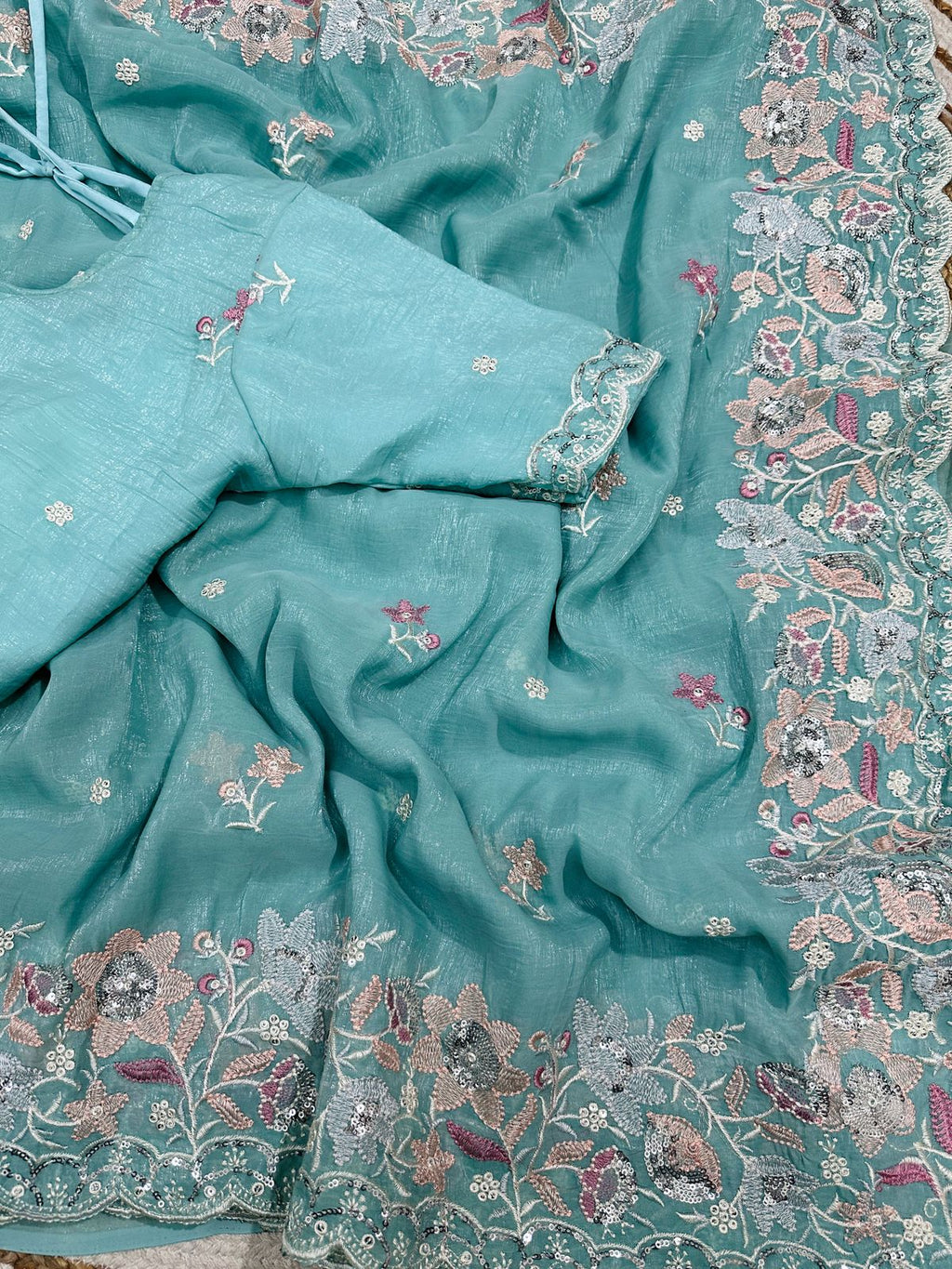 Soft Crunchy Silk Saree with Multi Embroidery Work