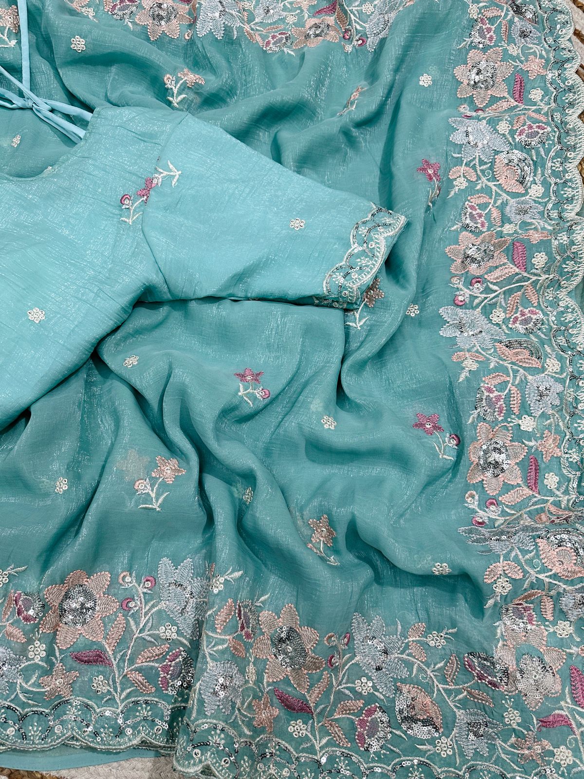 Soft Crunchy Silk Saree with Multi Embroidery Work