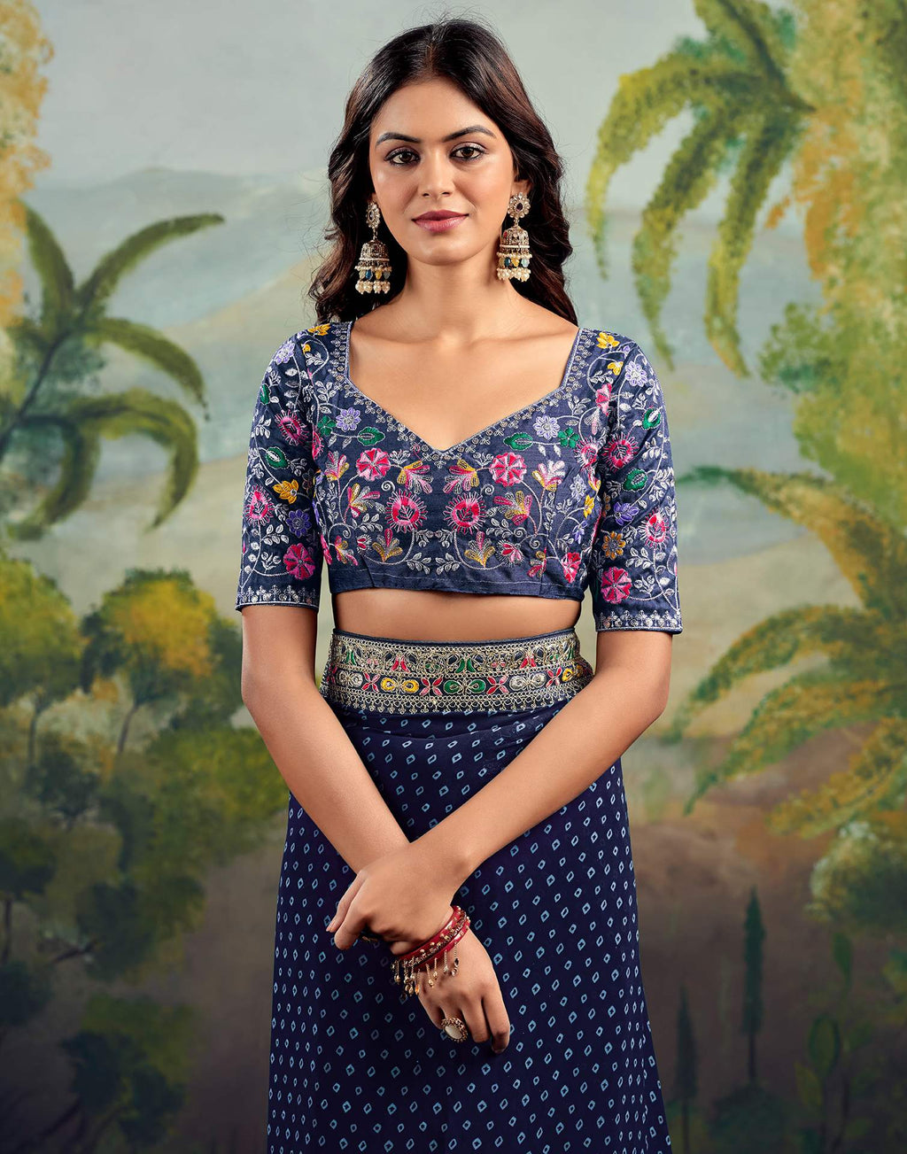 Bandhani Printed Georgette Saree With Embroidered Lace Border