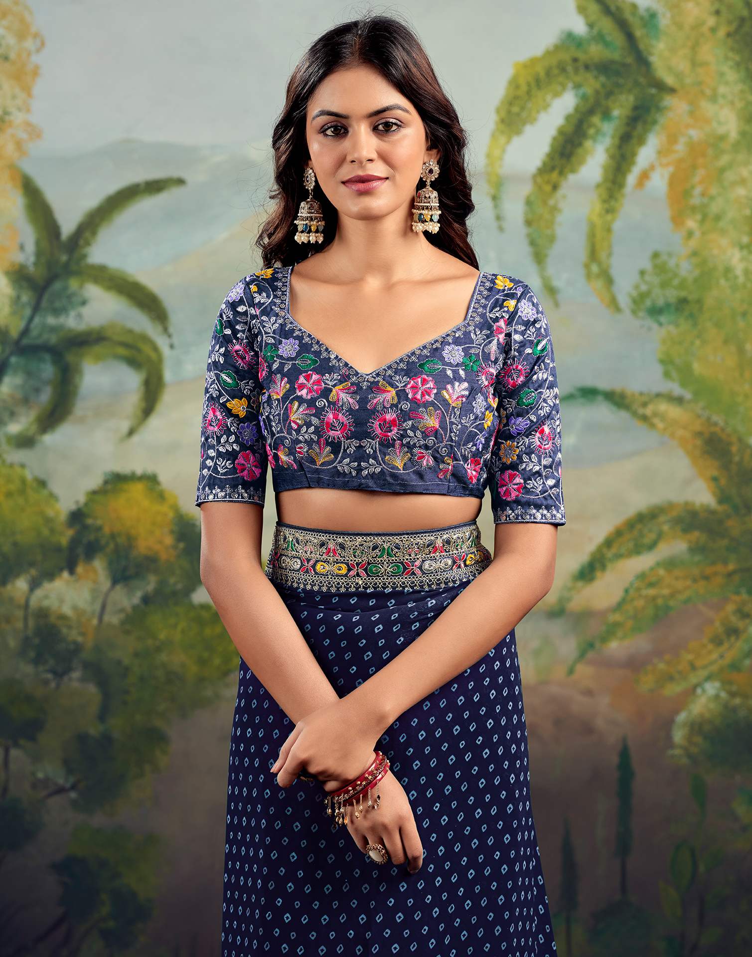 Bandhani Printed Georgette Saree With Embroidered Lace Border