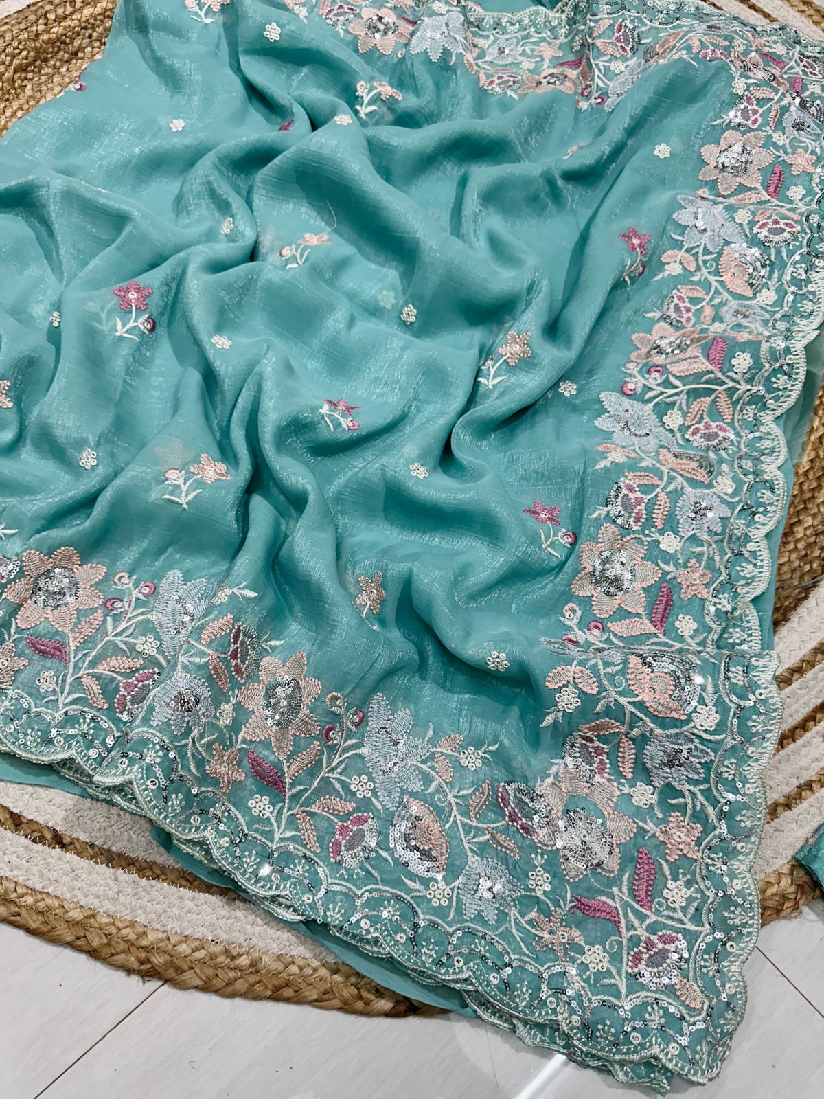 Soft Crunchy Silk Saree with Multi Embroidery Work