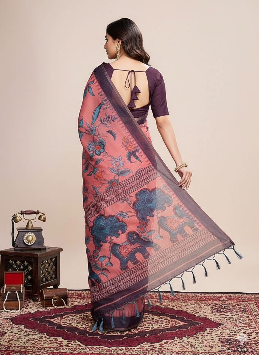 Digital Printed Linen Saree