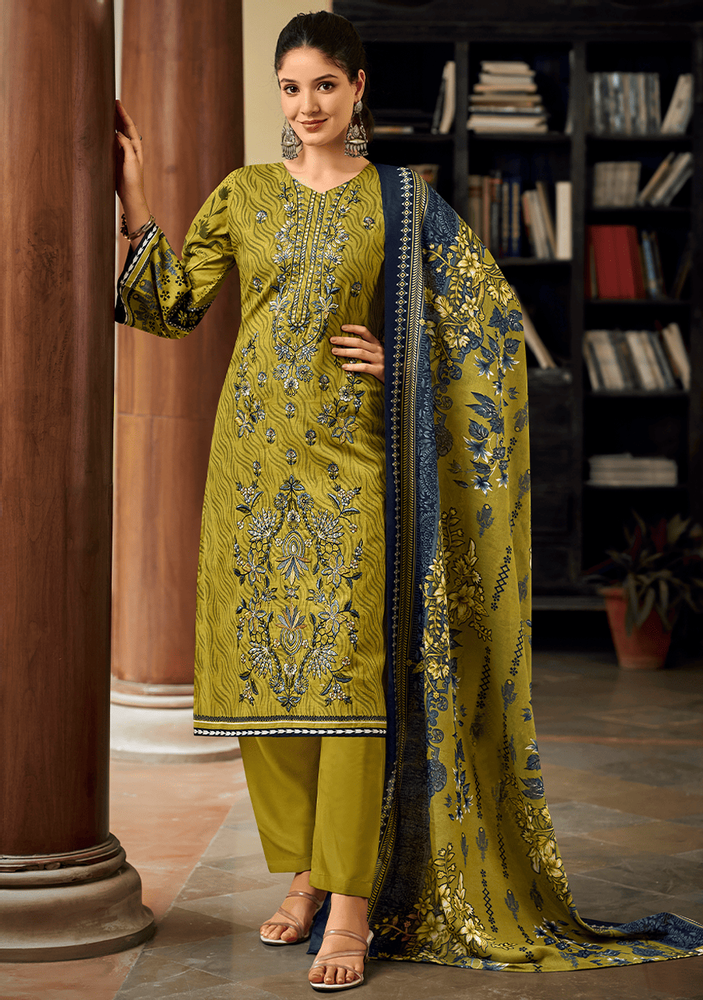 Pure Cotton Full Front Embroidery Dress Material