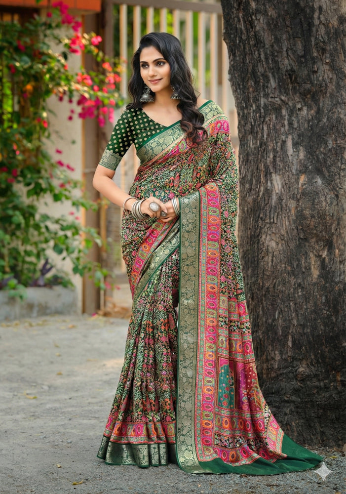 Viscose Bright Moss Foil Saree
