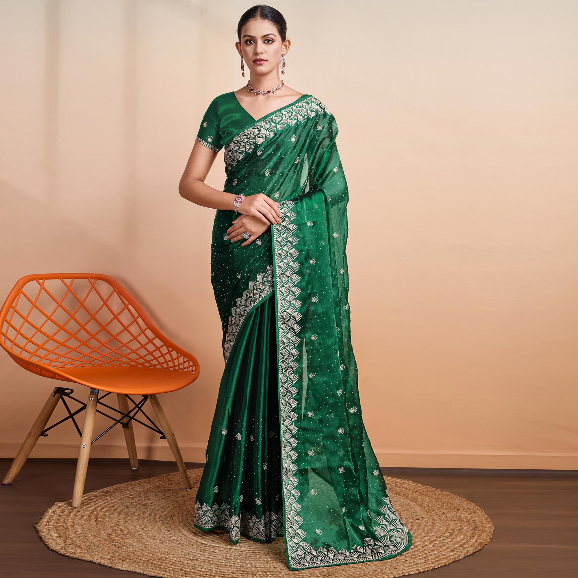 Embroidered Tussar Silk Saree