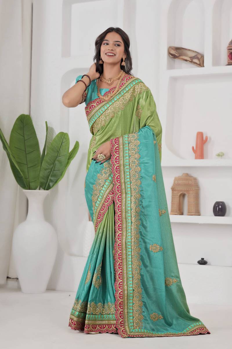 Chinon Silk Embroidered Designer Saree