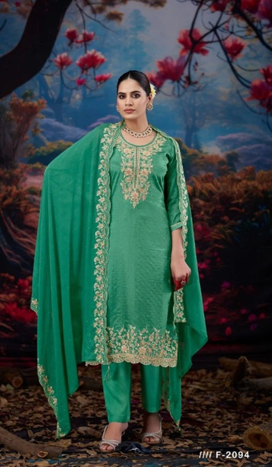 Organza With Jarkan Worked Dress Material