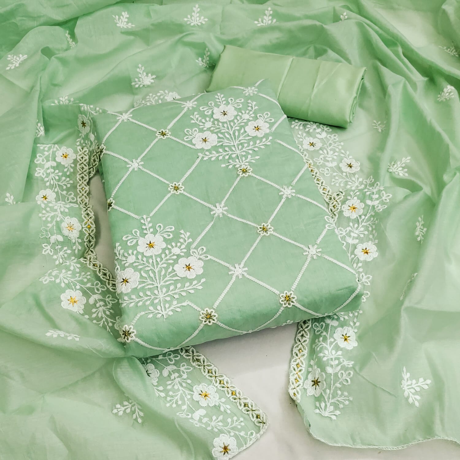 Chanderi Cotton Embroidery work Dress Material