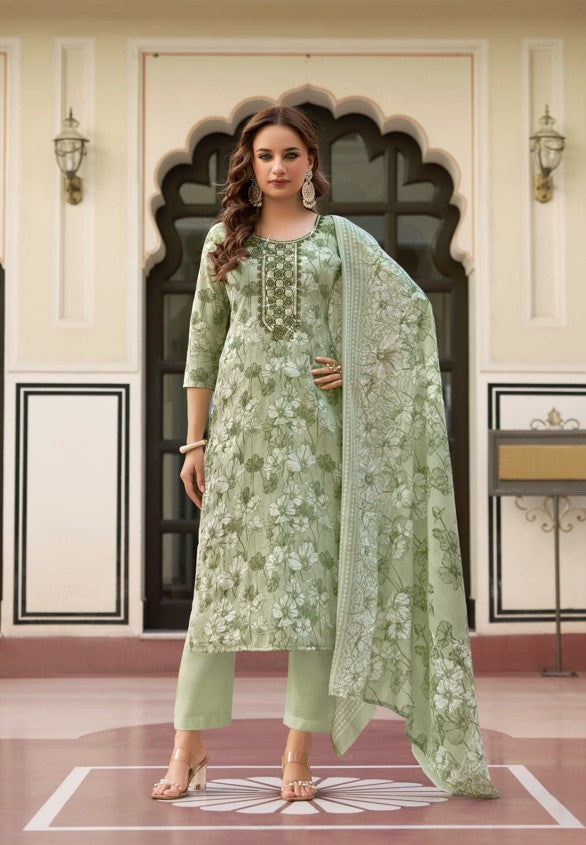 Digital Print with Embroidery Work Cotton Dress Material