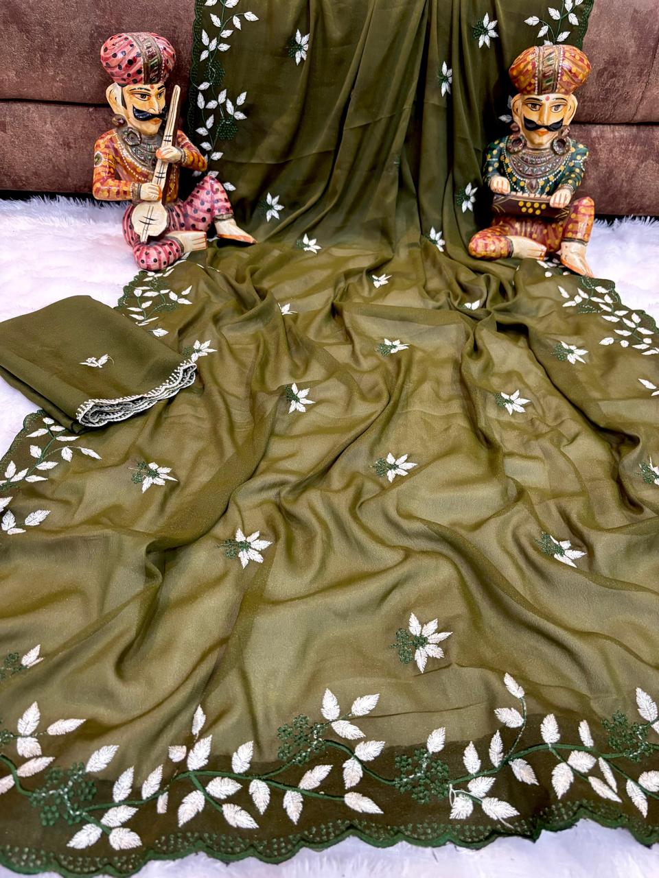 Fancy Georgette Saree With Embroidery Work