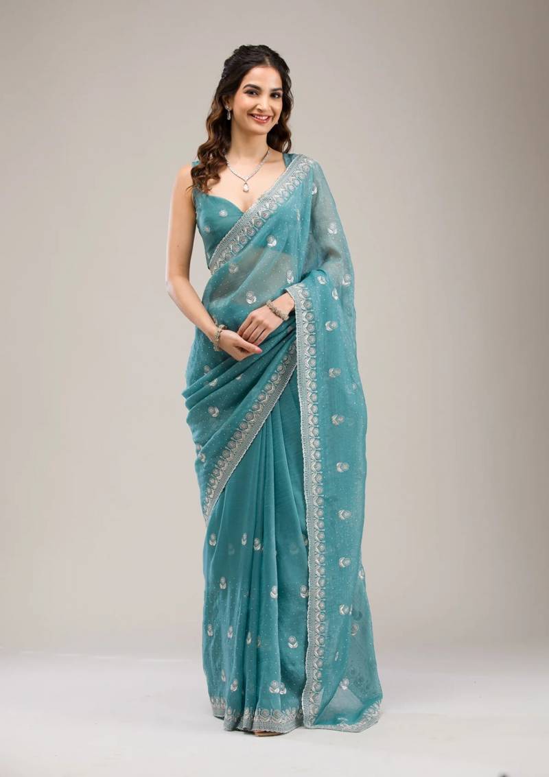 Crunchy Chiffon Diamond Worked Premium Saree