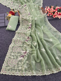Floral Sequins Embroidered Soft Crunchy Silk Saree