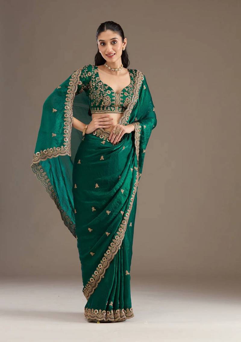 Satin Silk Zari Sequance Worked Saree