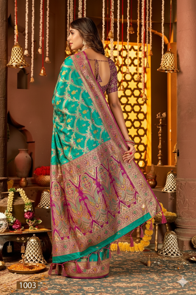 Satin Silk Saree with Swarovski Work