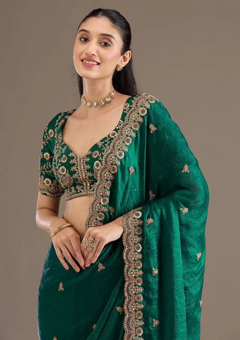Satin Silk Zari Sequance Worked Saree