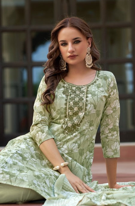 Digital Print with Embroidery Work Cotton Dress Material