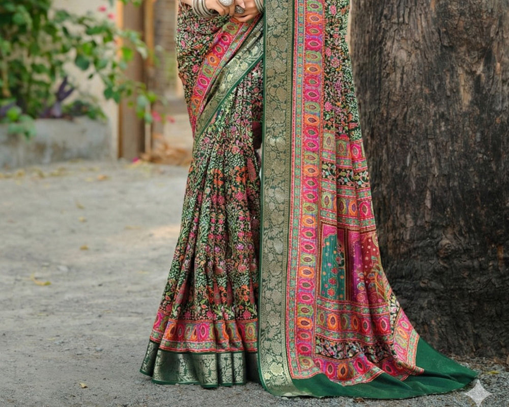 Viscose Bright Moss Foil Saree