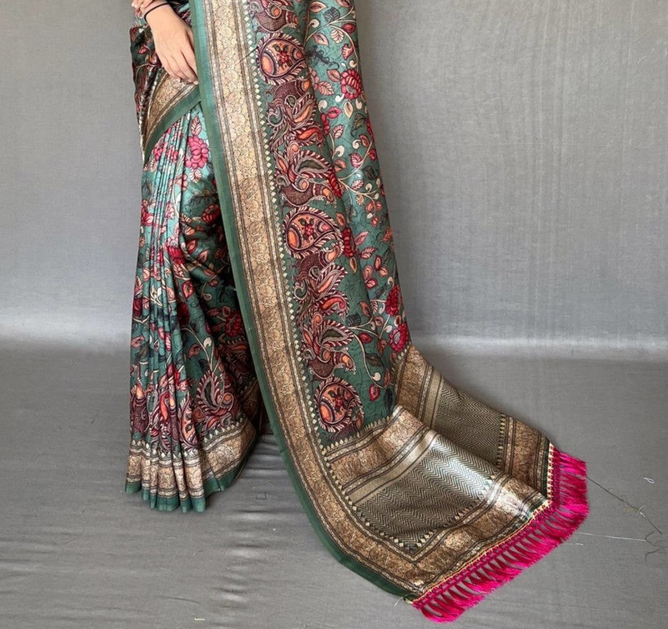 Soft Silk Kalamkari Printed Saree