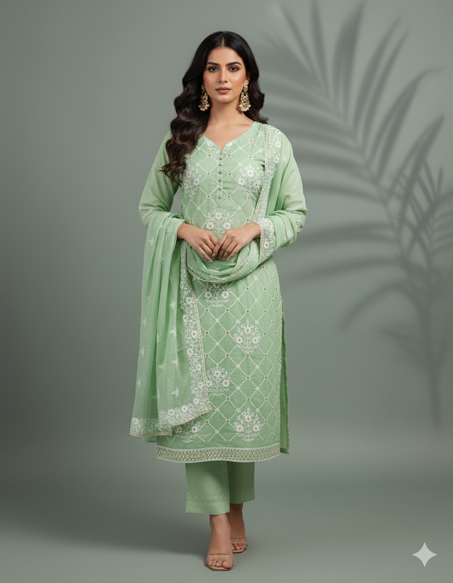 Chanderi Cotton Embroidery work Dress Material