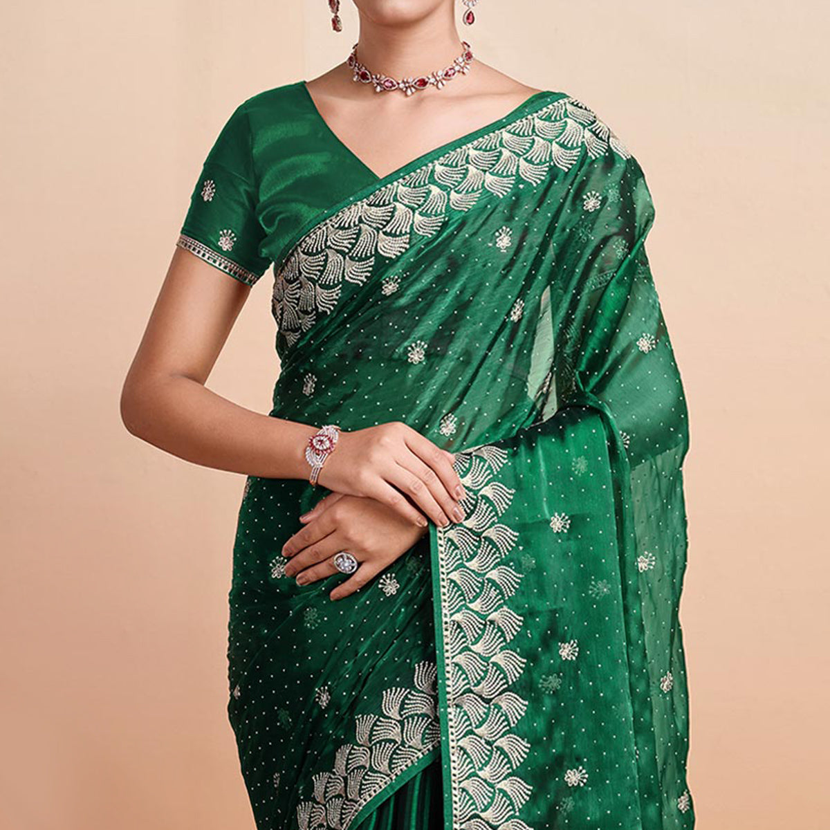 Embroidered Tussar Silk Saree