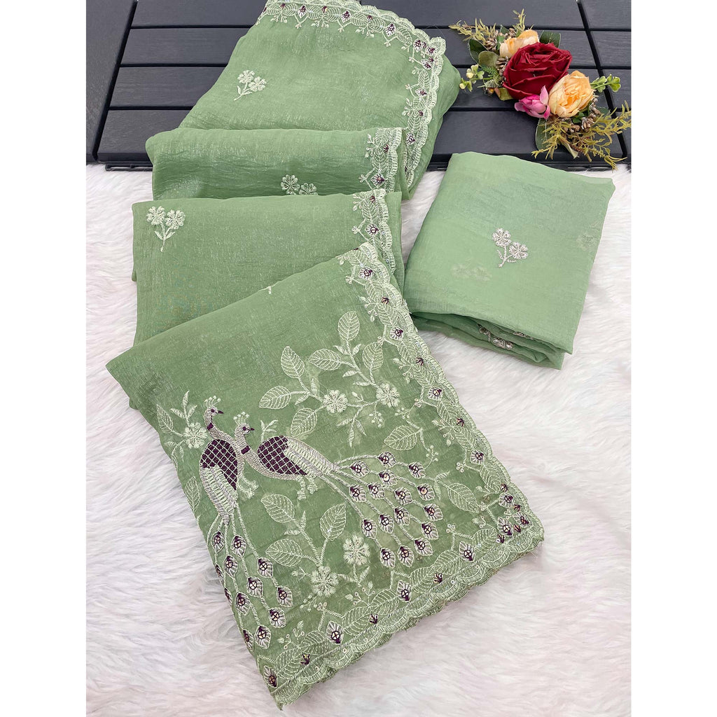 Floral Sequins Embroidered Soft Crunchy Silk Saree