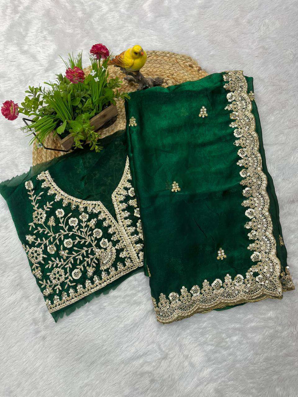 Satin Silk Zari Sequance Worked Saree