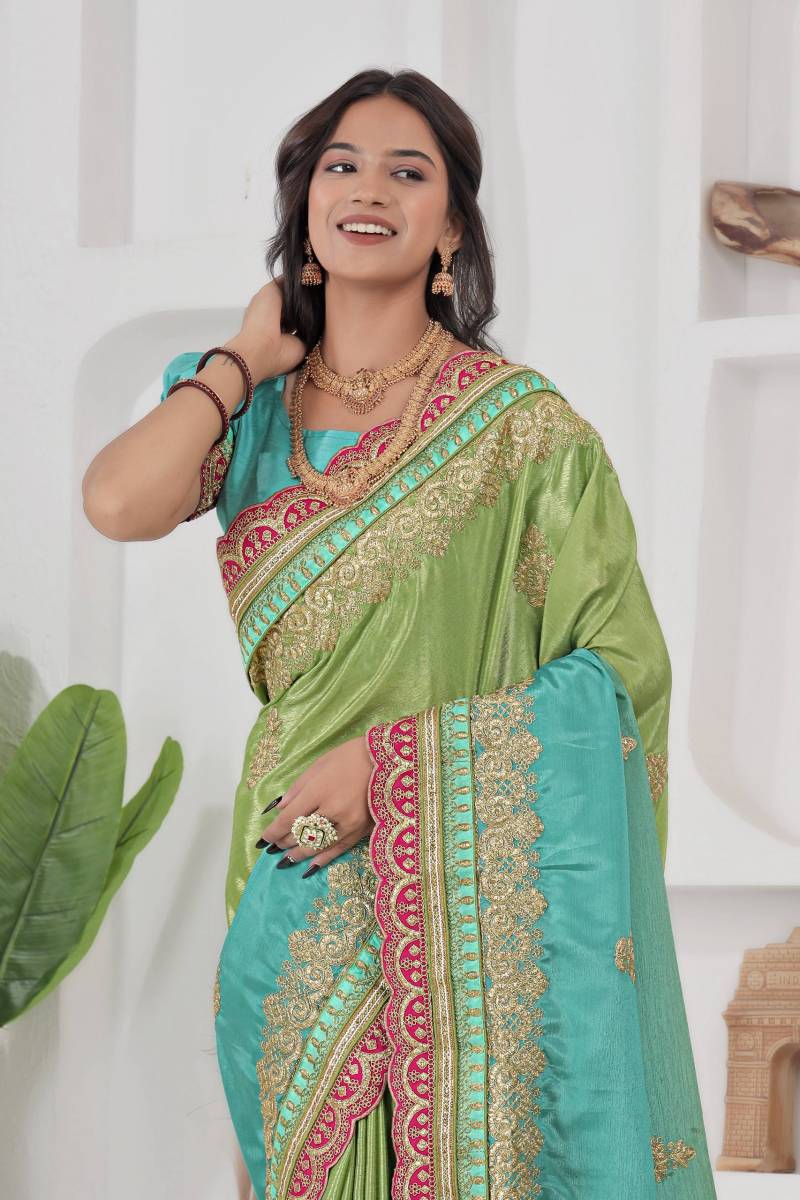 Chinon Silk Embroidered Designer Saree