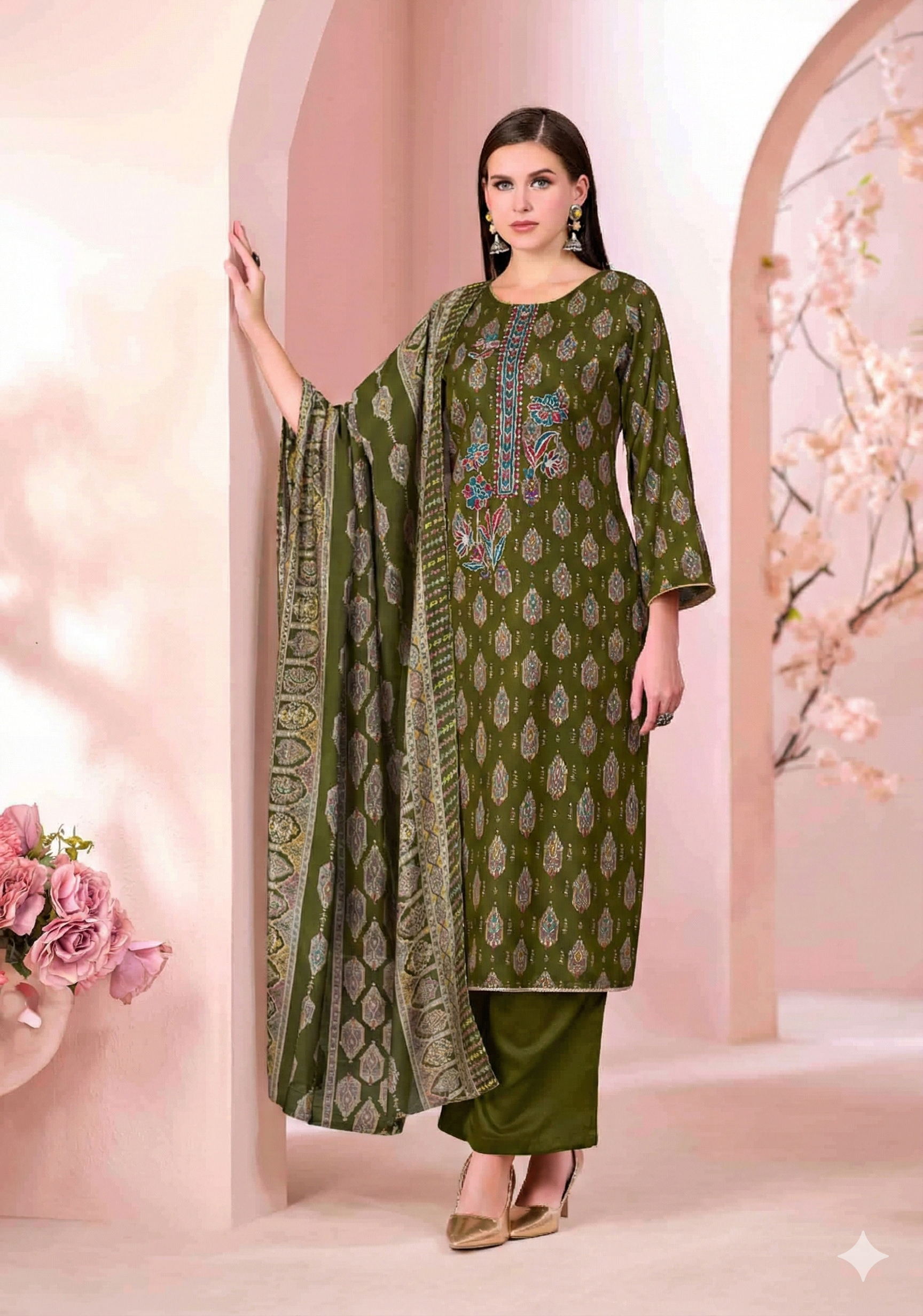 Viscose Discharge Print Embroidery Work Dress Material