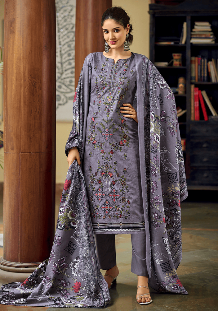 Pure Cotton Full Front Embroidery Dress Material