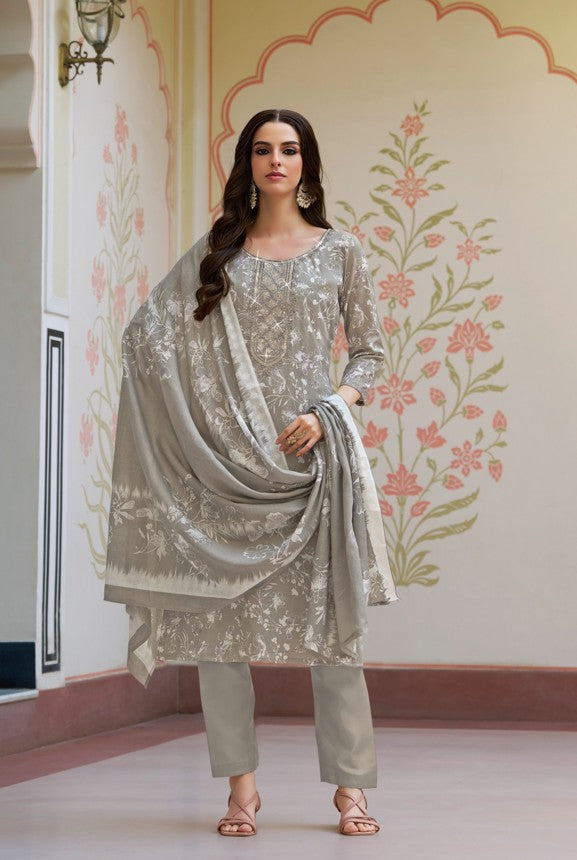 Digital Print with Embroidery Work Cotton Dress Material