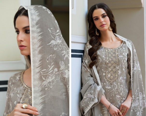 Digital Print with Embroidery Work Cotton Dress Material