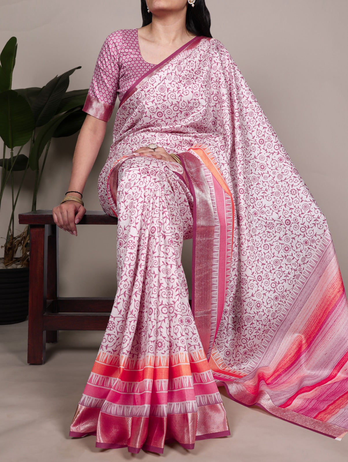 Designer Tussar Silk Printed Saree