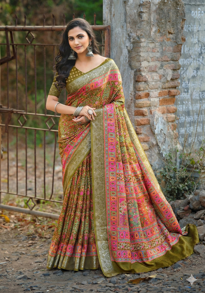 Viscose Bright Moss Foil Saree