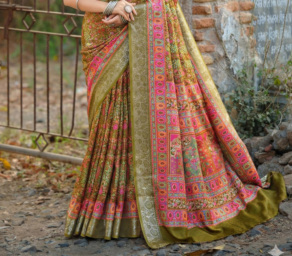 Viscose Bright Moss Foil Saree